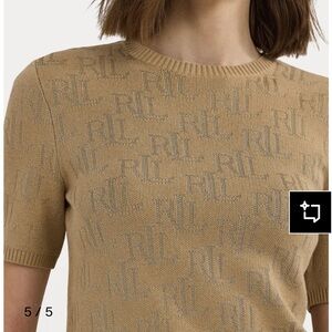 Ralph Lauren monogram jacquard black label Tan Short-Sleeve Knit Sweater